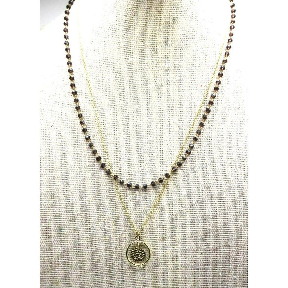 Dainty Gold Tone and Glass Purple Tiny Beads Two Strand Layered Necklace